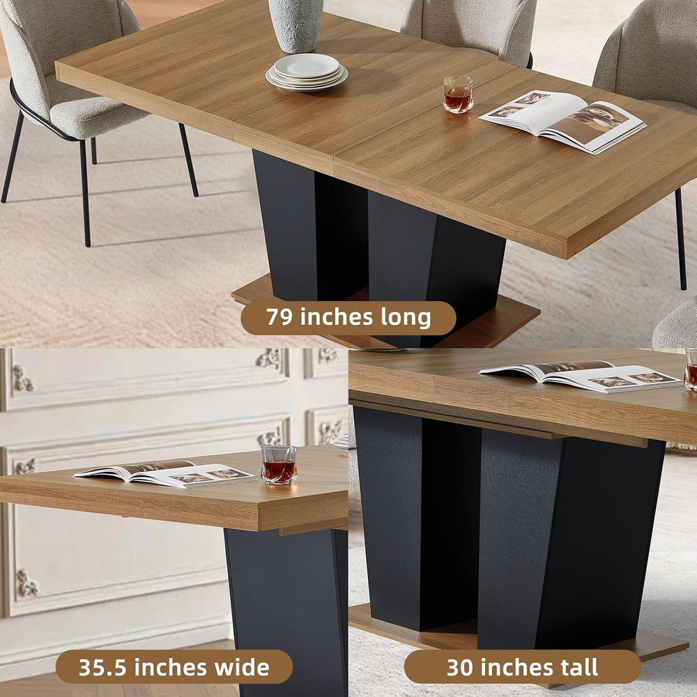 Dining Table Extendable 63 in-79 in for 4-8 Expandable Wood Rectangle with Fl...
