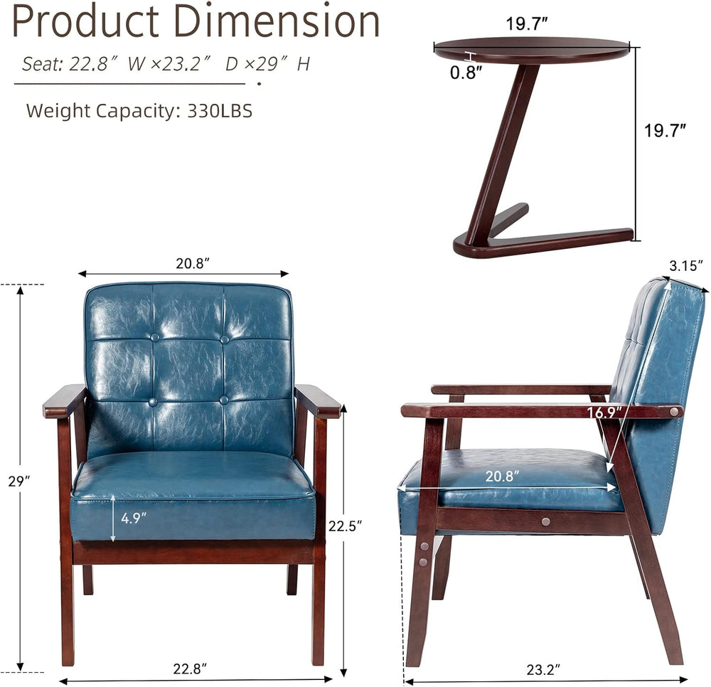Okeysen Accent Chairs Set of 2 with Side Table, Mid Century Modern Accent Cha...