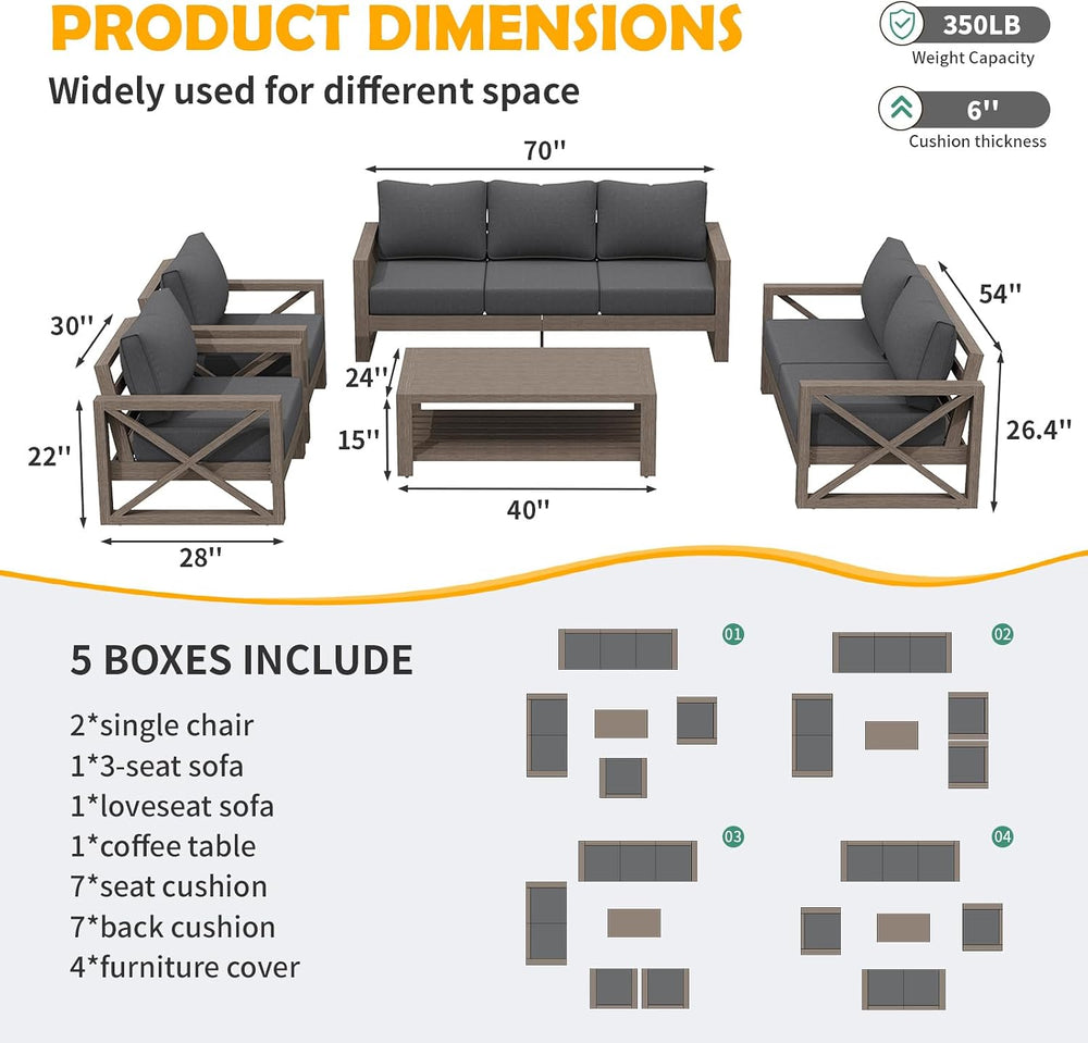 Amopatio Aluminum Patio Furniture Set, 8 Pieces Modern Metal Outdoor Furnitur...