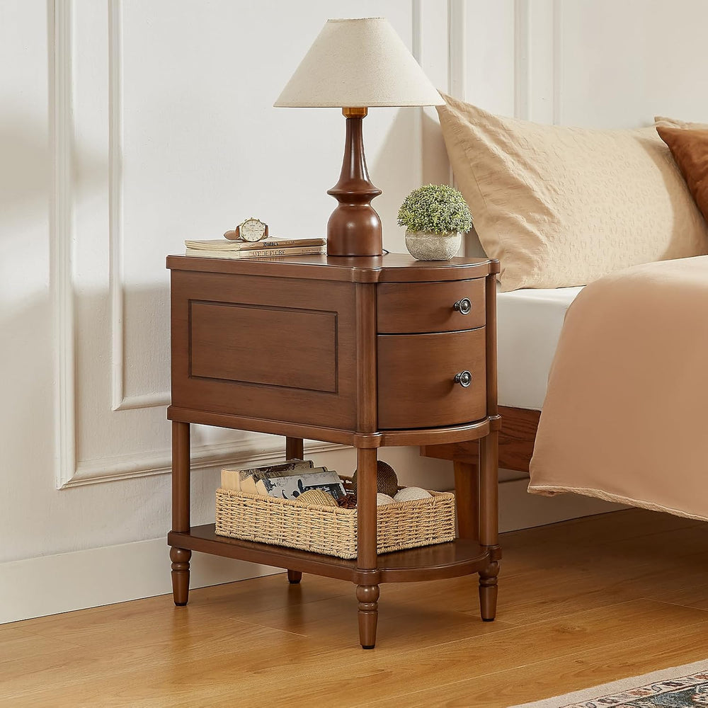 ONBRILL Narrow End Table with Charging Station, Pre-Assembled Nightstand with...