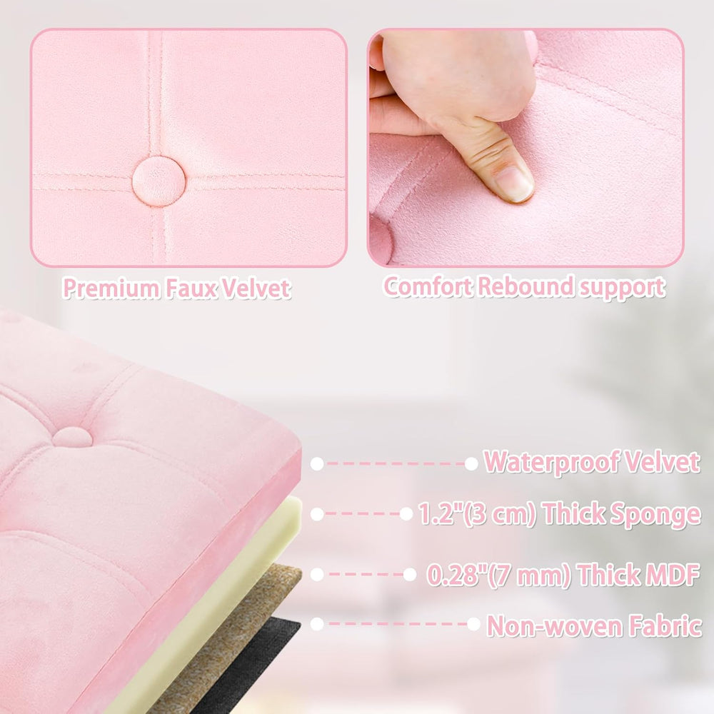Storage Ottoman Bench, 34" Teddy Velvet Folding Foot Rest, Pink | Large ...