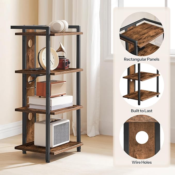 HOOBRO 4-Tier AV Media Stand, Media Console with Charging Station and LED Lig...