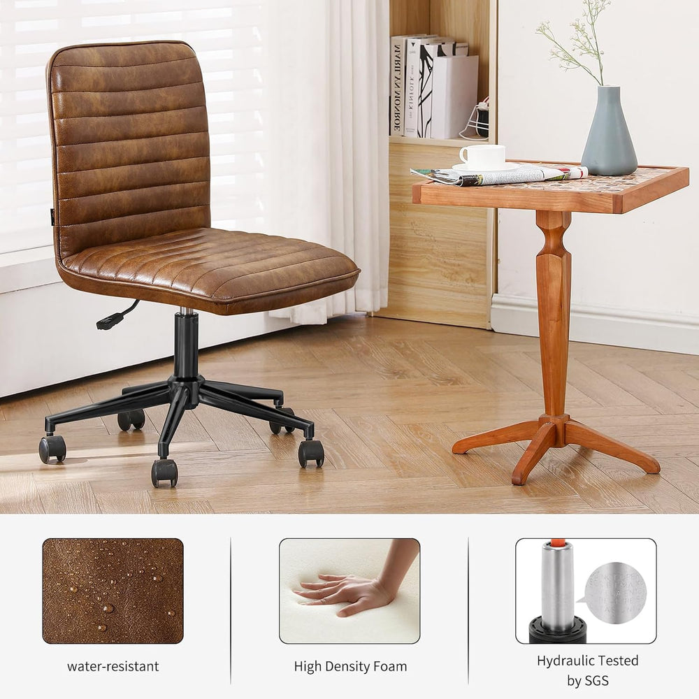 Furnimart Armless Swivel Rolling Desk Chair, Adjustable Faux Leather Vanity C...