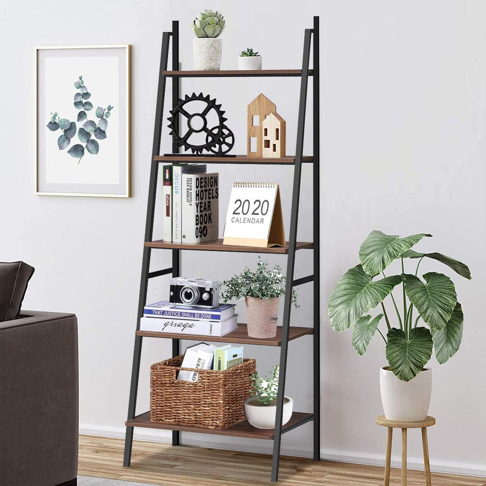 Tangkula Ladder Shelf (Set of 2), 5 Tier Industrial Bookcase, Multifunctional...