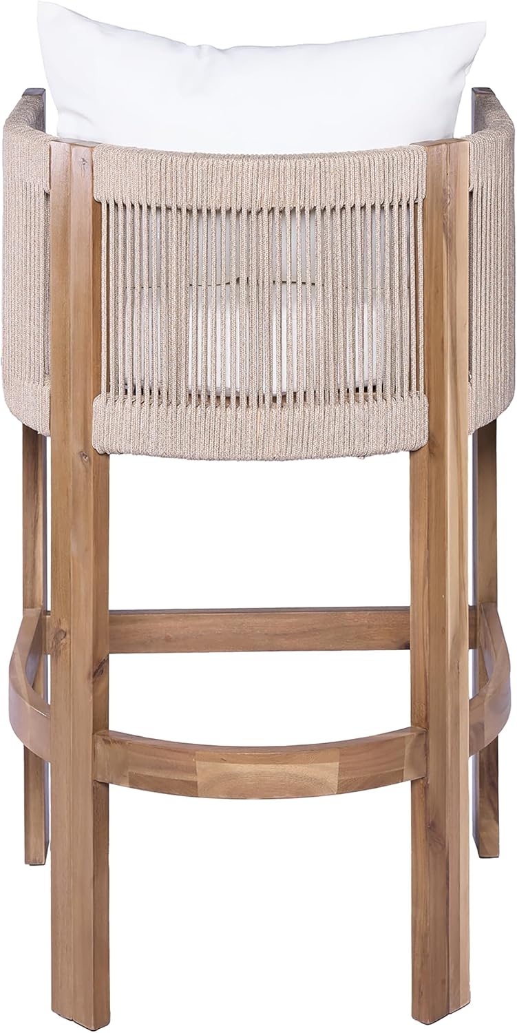 Merax Outdoor Bar Stools Set of 4, Rope Rattan Patio Barstools with Footrest ...