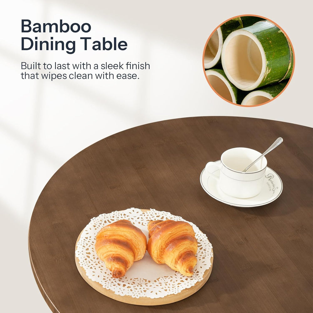 HOOBRO Bamboo Dining Table, Round Dining Table for 2, 27.5" Kitchen Tabl...