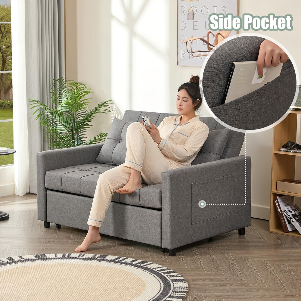 GOSUHI 52" 3-in-1 Convertible Sleeper Sofa Bed, Linen, Light Gray | Pull...