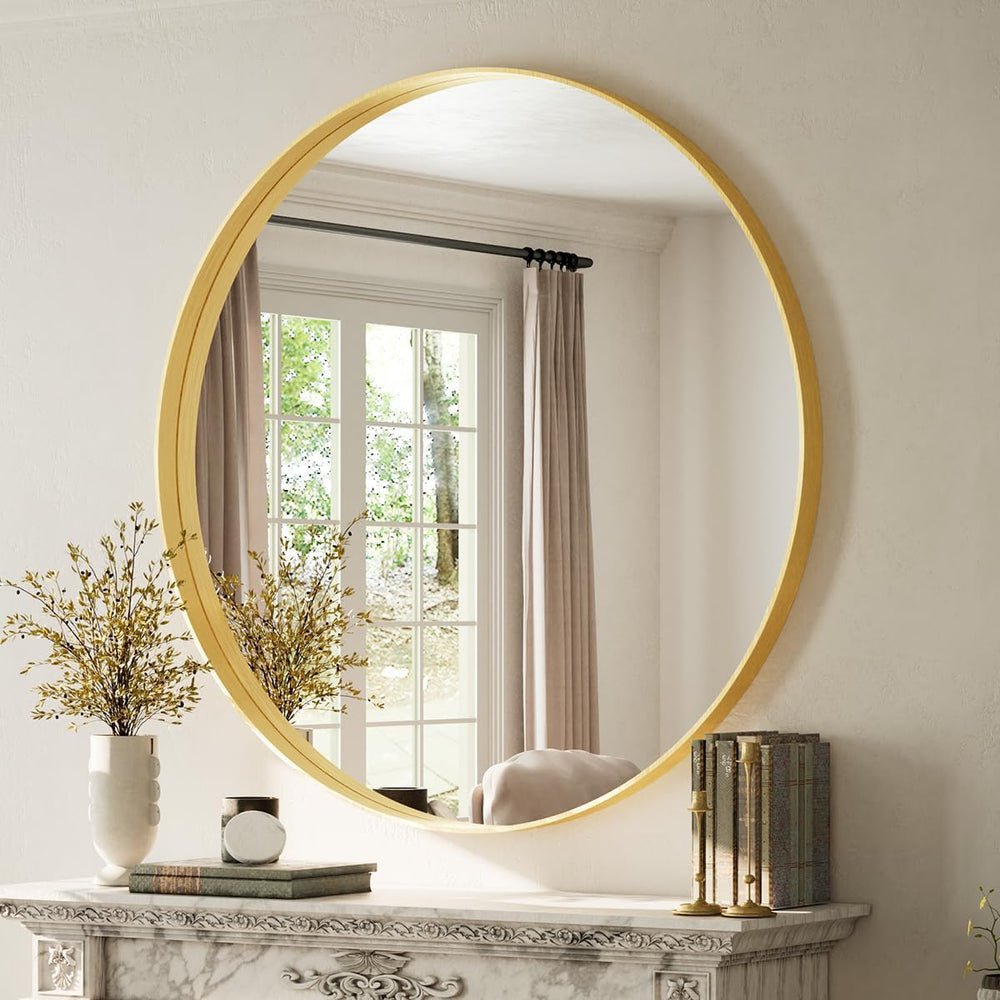 VooBang 48" Round Bathroom Mirror, Large Gold Circle Wall Mounted Mirror
