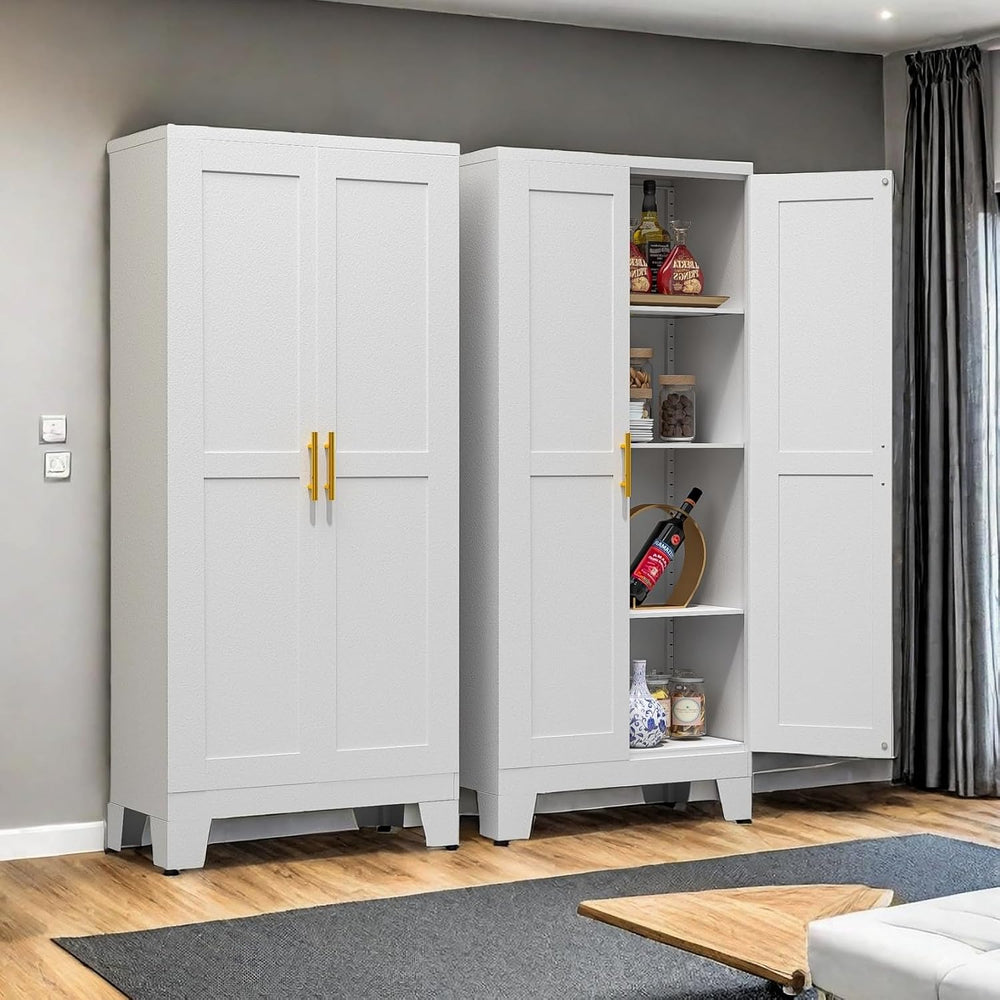 Metal Storage Cabinet with Doors and Shelves, 61" Tall Kitchen Pantry St...