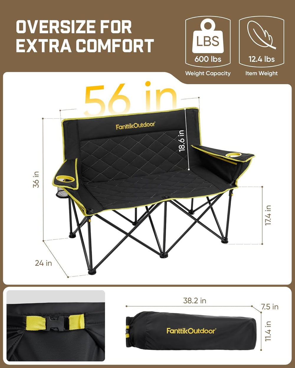 FanttikOutdoor Zeta L11 Duo Pro Double Camping Chair, 2 Person Portable Foldi...