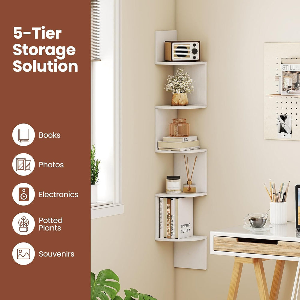 GIANTEX Corner Shelf Wall Mounted Set of 2, 5-Tier Floating Corner Bookshelf,...