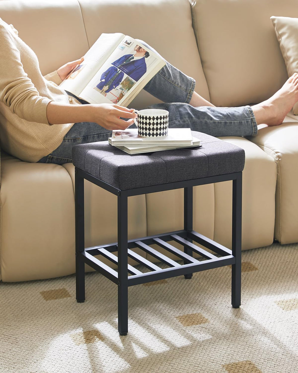 IBUYKE Rectangular Makeup Stool, Linen Seat Vanity Chair, Dark Gray WBD017G |...