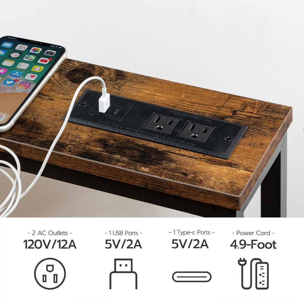 HOOBRO 47.2" Narrow Console Table with Power Outlet, 5.9" Behind Co...