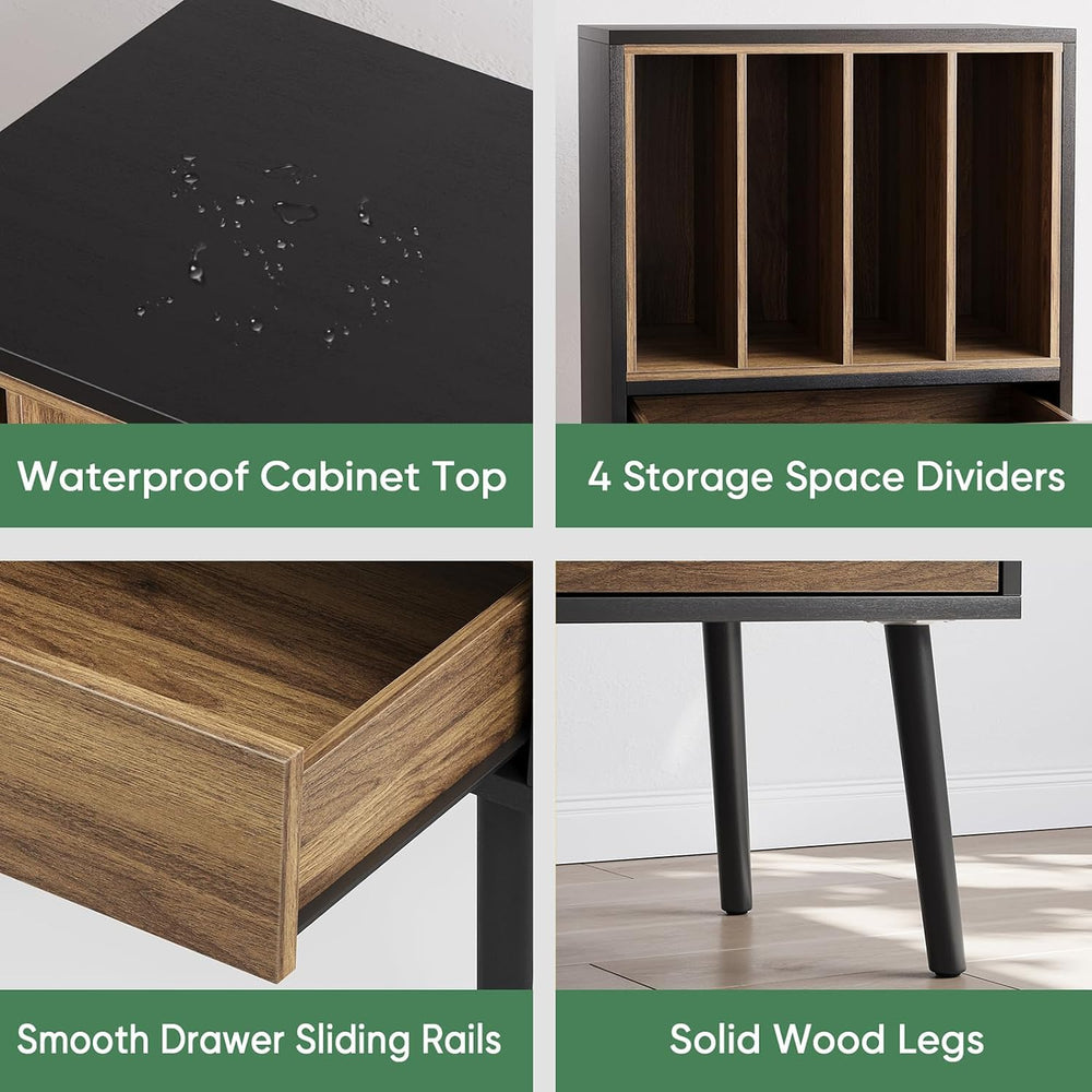 Kiasthome Black Record Player Stand with Storage Crate & Drawer, Vinyl Re...