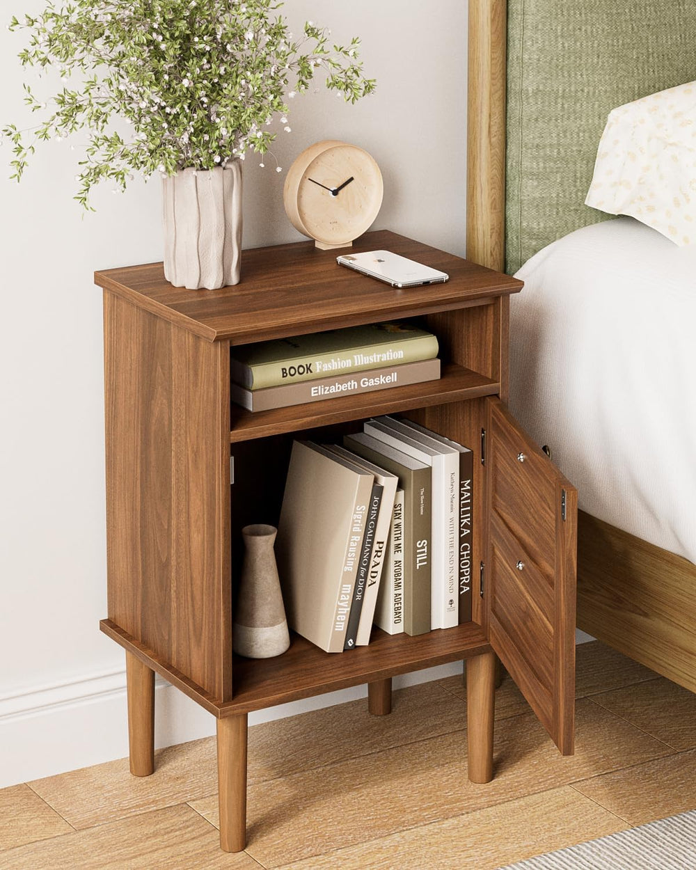 Nightstand, Boho Night Stand with 1 Drawer, Modern Side Accent Table with Ope...