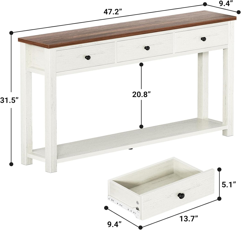 Homieasy Farmhouse Console Table with 3 Drawers, 47 Inch Wood Sofa Table with...