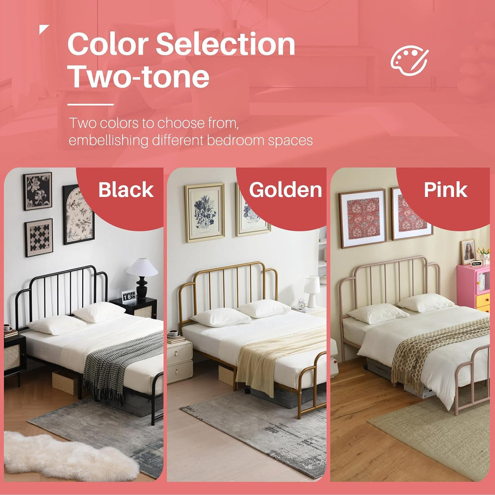 PINJU Pink Bed Frame,Full Size Metal Bed with Headboard and Footboard