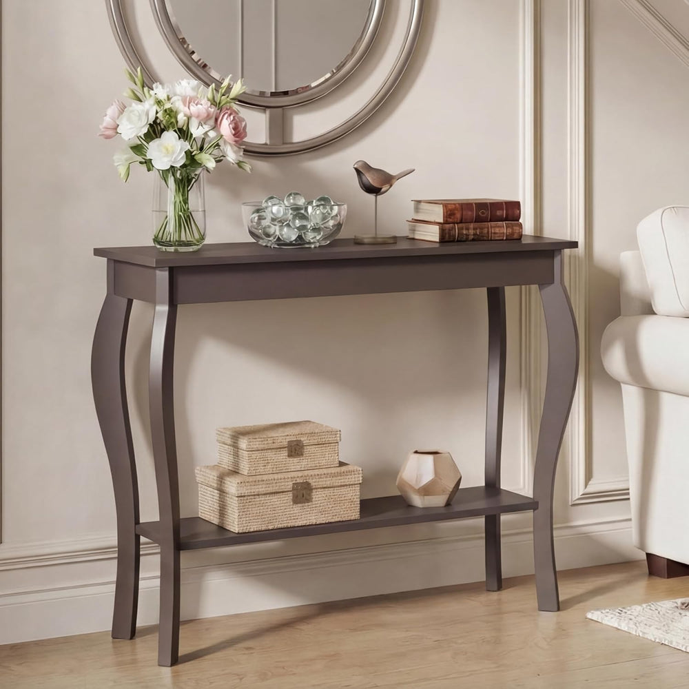 ChooChoo 39" Narrow Entryway Table with Storage Shelf, Espresso | Consol...