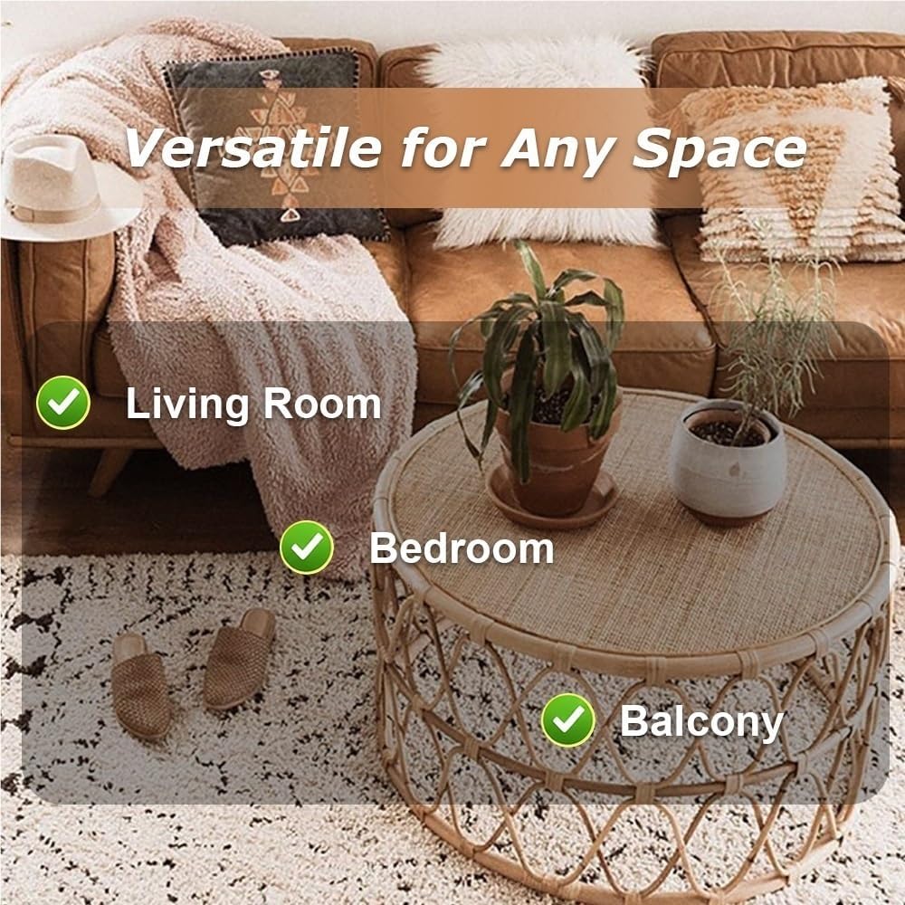 Natural Thick Rattan Coffee Table, Hand-Woven Living Room Furniture, Sturdy S...