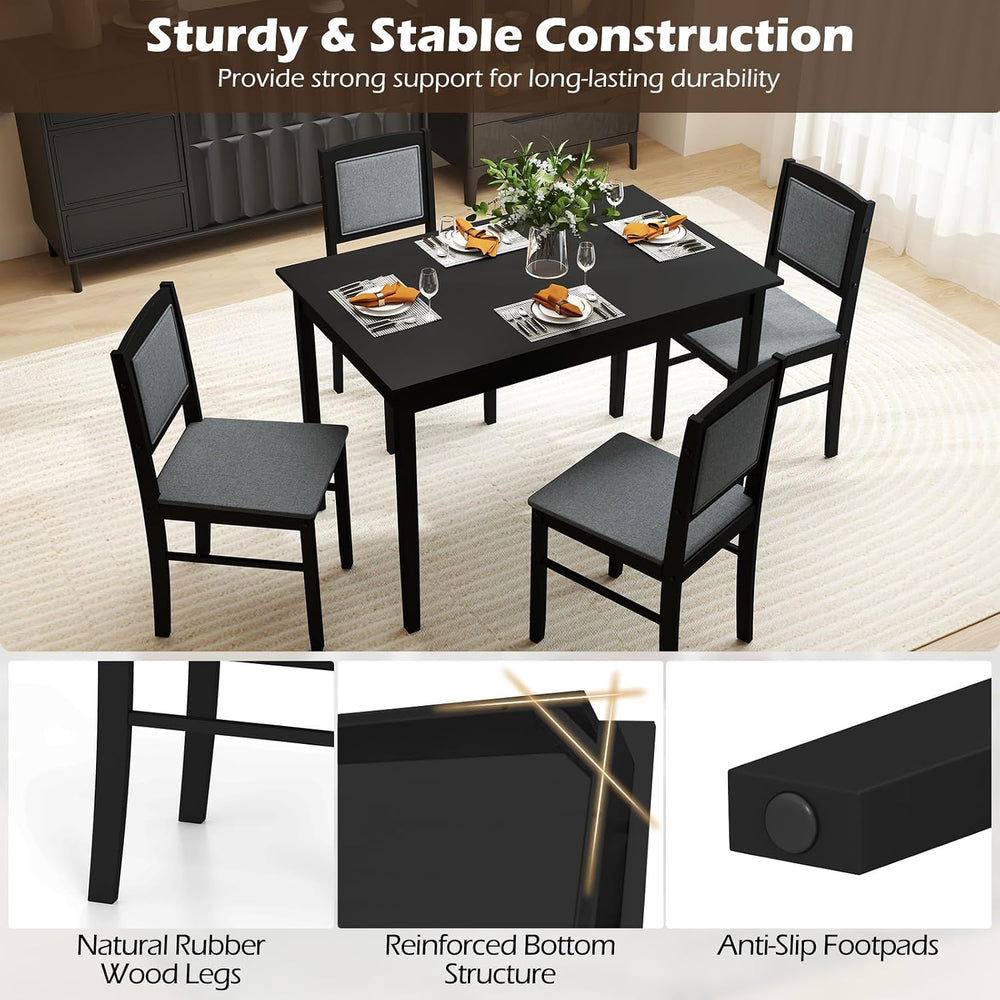Giantex 5-Piece Dining Table Set for 4, Wooden Kitchen Table and Chairs with ...