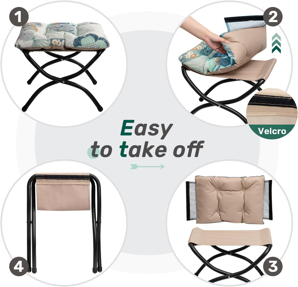 HollyHOME 15"(H) Folding Footrest Stool, Upholstered Small Foldable Otto...