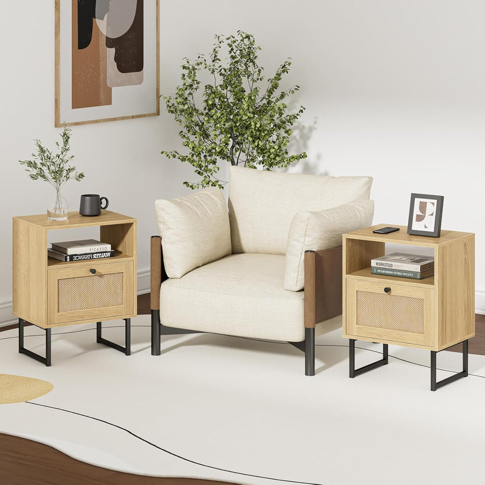 Masupu Extra Large Rattan Nightstand,Modern Boho Farmhouse Wood Bedside Table...