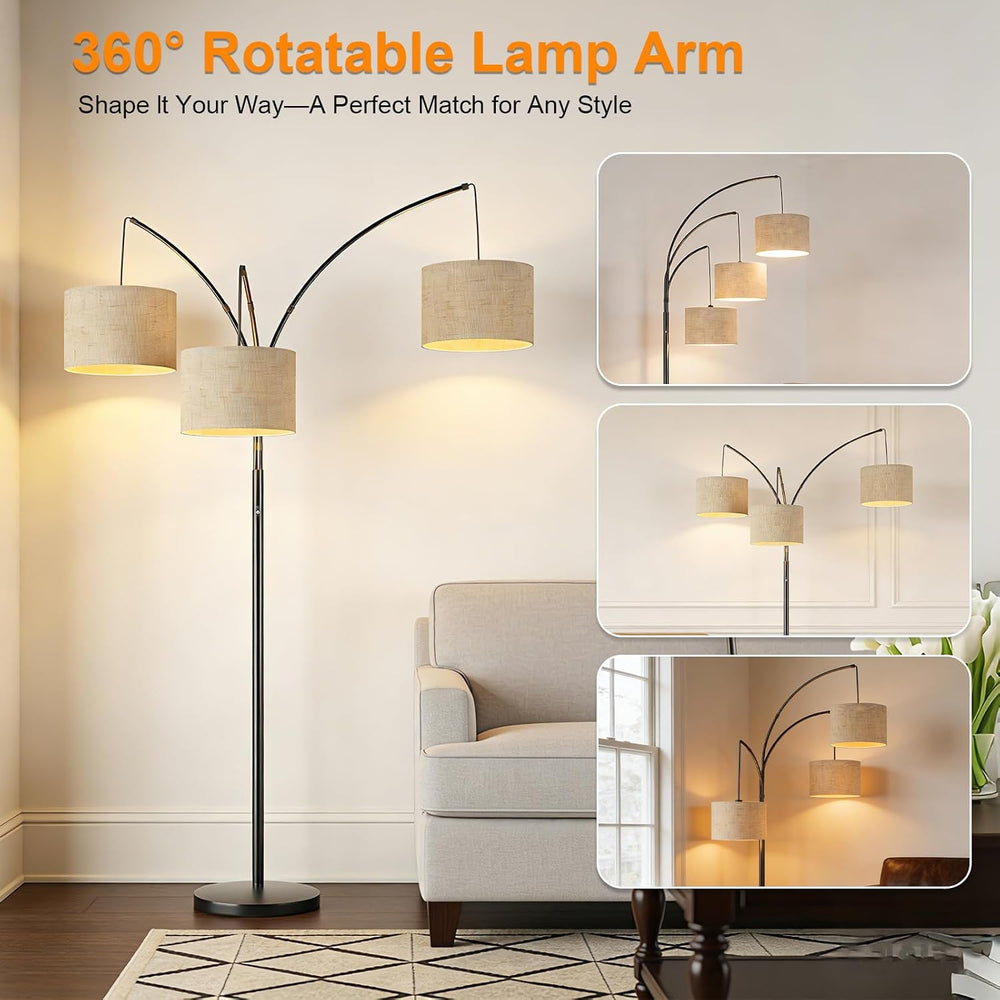 80 Inch Arc Living Room Floor Lamps with Remote Control,3-Light Lamp Shades