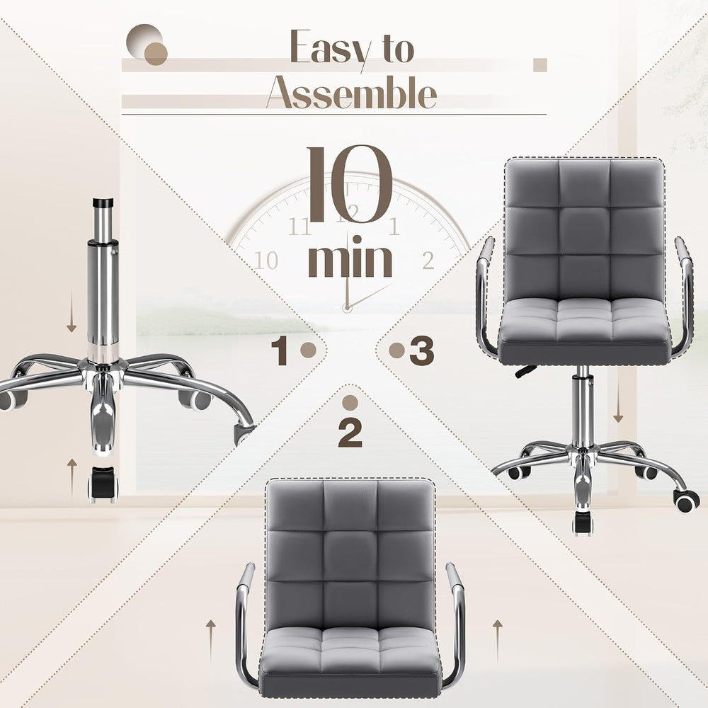 Furmax Small Office Chair with Wheels,Vanity PU Leather Desk Chair Modern Adj...