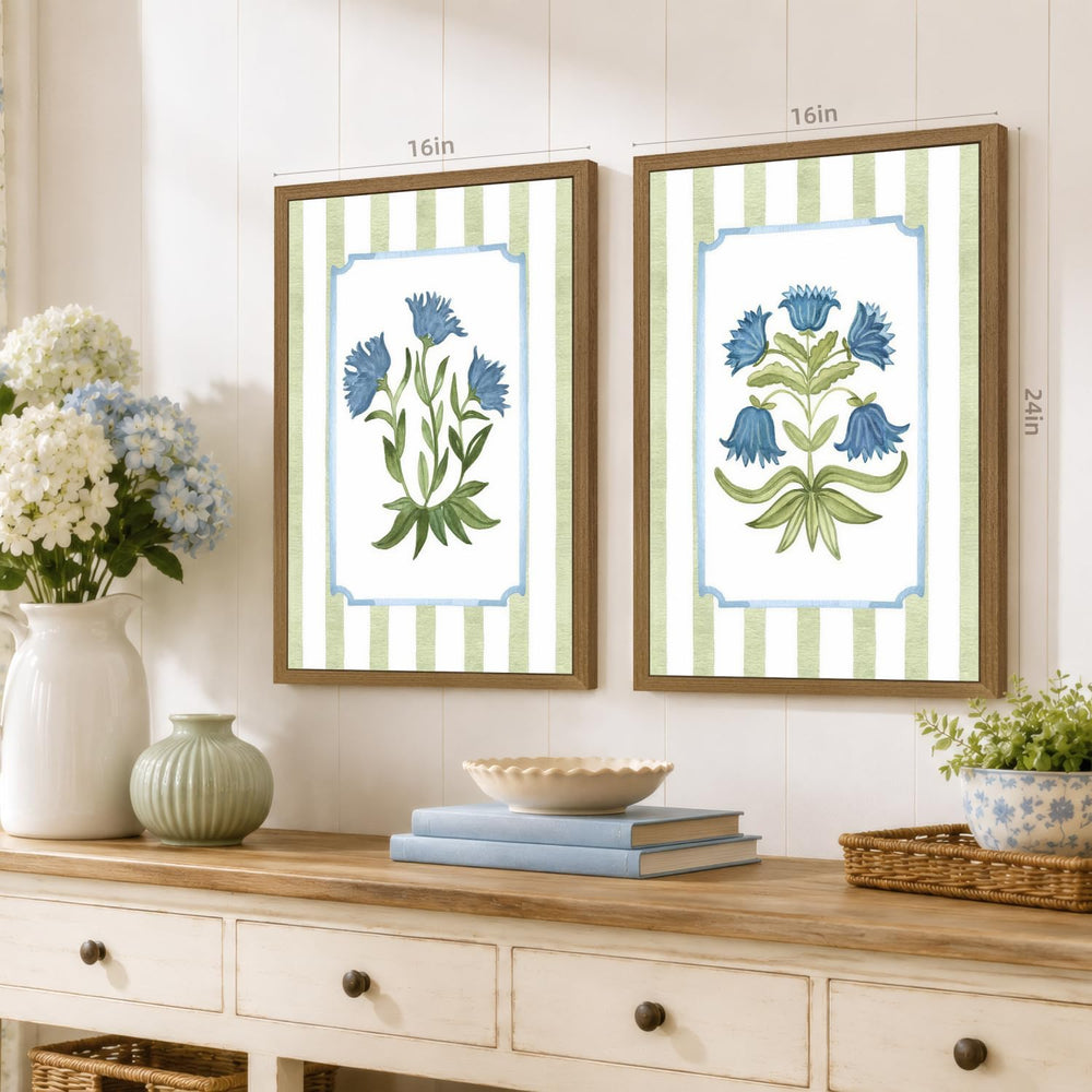 MueyHel Blue Botanical Bathroom Wall Art Set of 2, Wood Framed 12x16 Inch