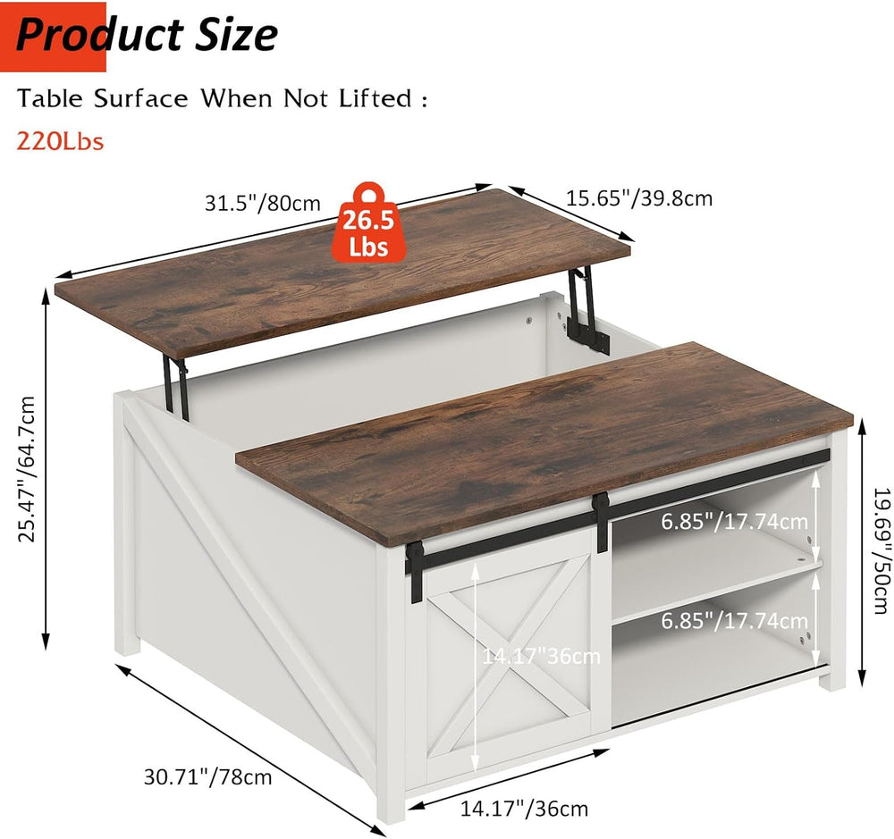 PUKAMI Lift Top Coffee Table with Storage, 31.5" Farmhouse Coffee Table ...