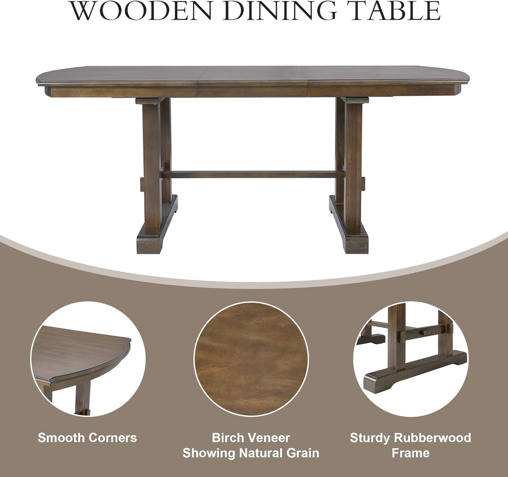 6-Piece Dining Table Set, 60inch to 78inch Extendable Wood Dining Table with ...