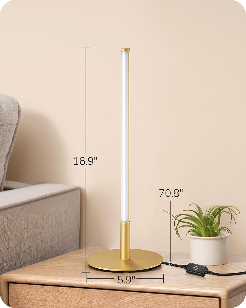 EDISHINE LED Table Lamp, Modern Dimmable Desk Lamps Metal Finish, Gold