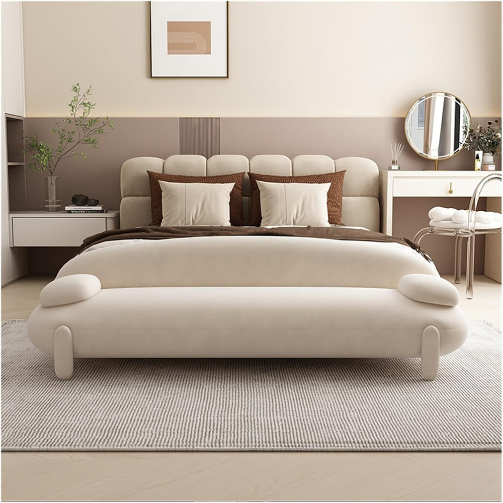 Modern Upholstered Long Bench, Modern Tufted End of Bed Ottoman Wood Frame,Ac...