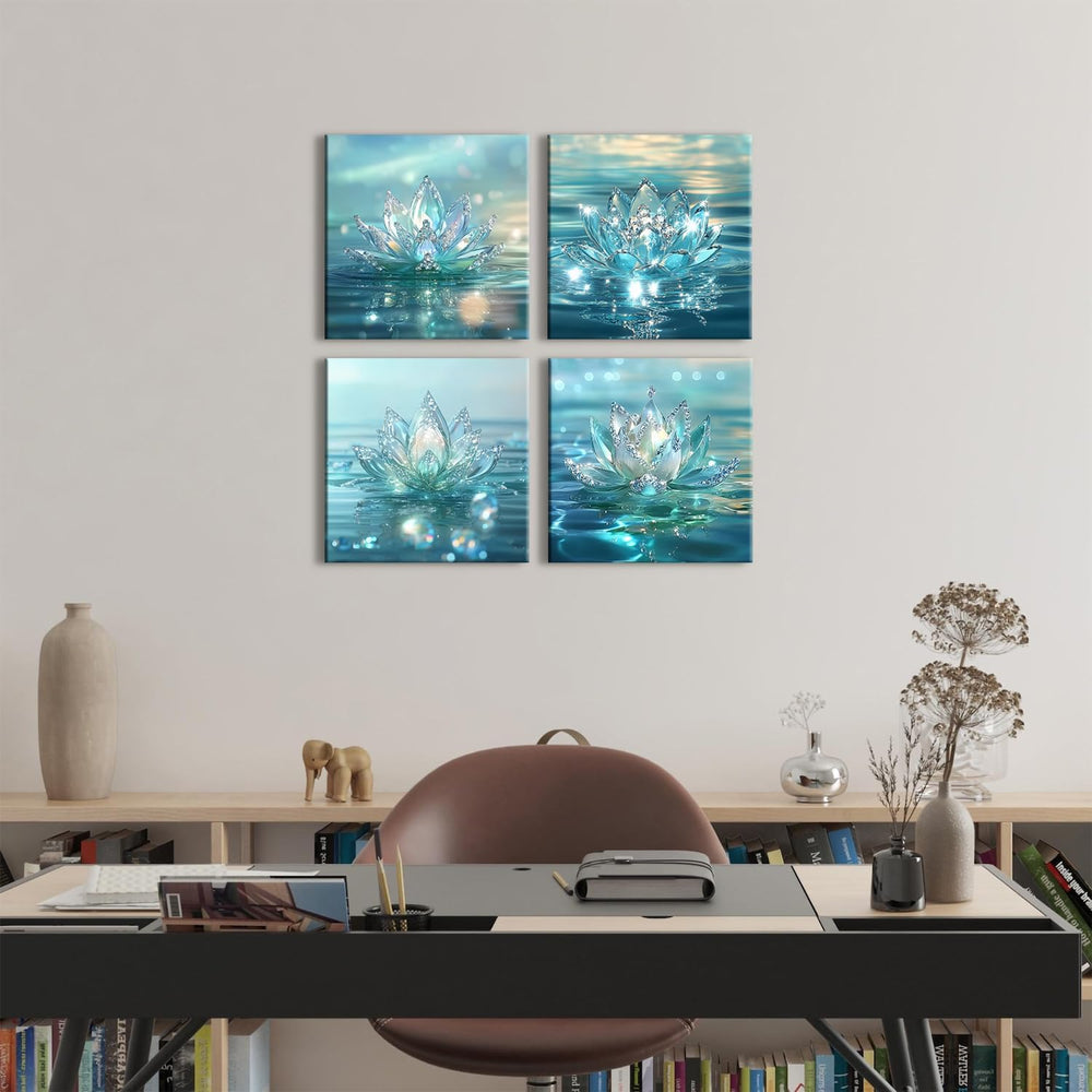 Lotus Flower Wall Art Teal Bathroom Wall Decor Zen Picture for Walls Canvas P...