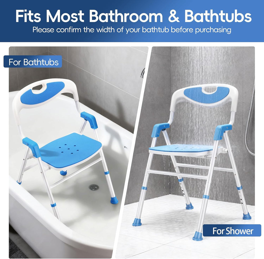 Adjustable Height Foldable Shower Chair with Back Stands Upright