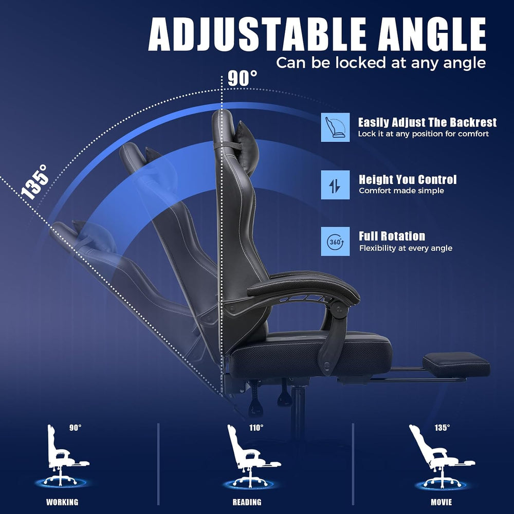 GTPLAYER Gaming Chair with Footrest, Recliner Chair with Headrest & Lumba...