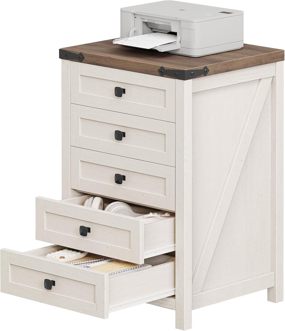 Halitaa 5 Drawer Small File Cabinet, Farmhouse Vertical Filing Cabinet | Unde...