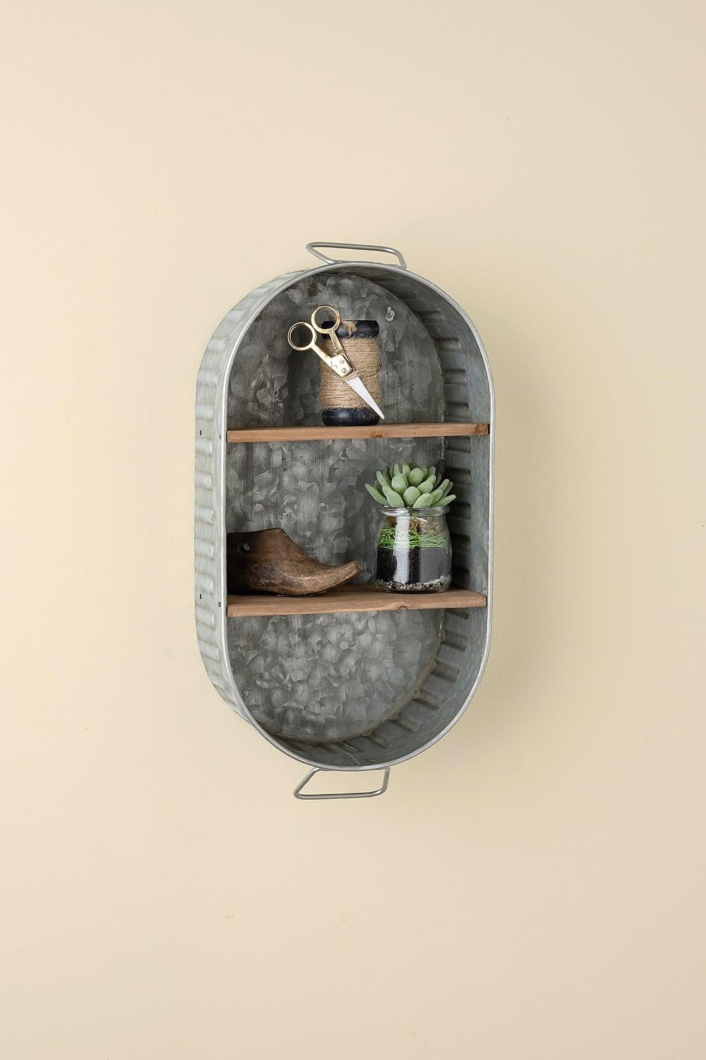 Primitives by Kathy Washtub Wooden Double Shelf 9.50" x 17.25" x 4....