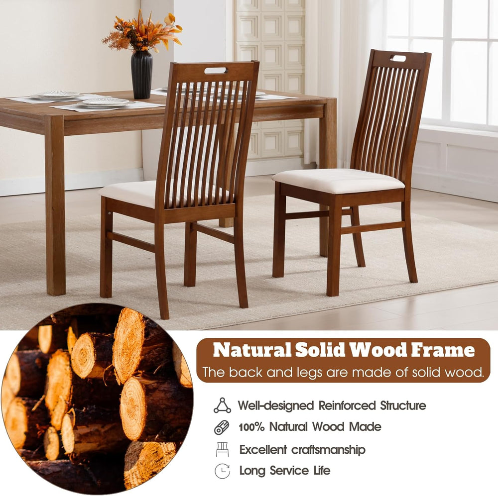 CIMOTA Walnut Wood Dining Chairs Set of 2, Farmhouse Wooden Kitchen Chairs wi...