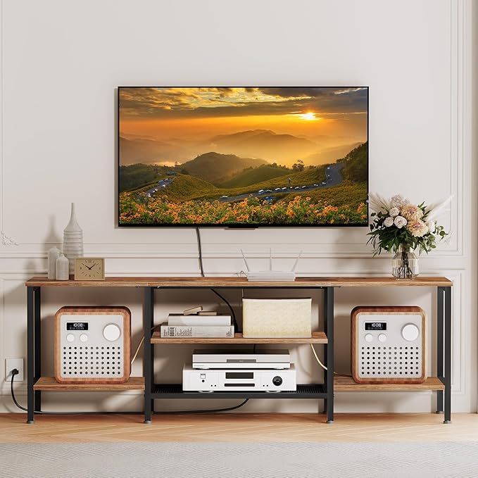 HOOBRO TV Stand with Power Outlets to 75 Inches, TV Console Table with Open S...