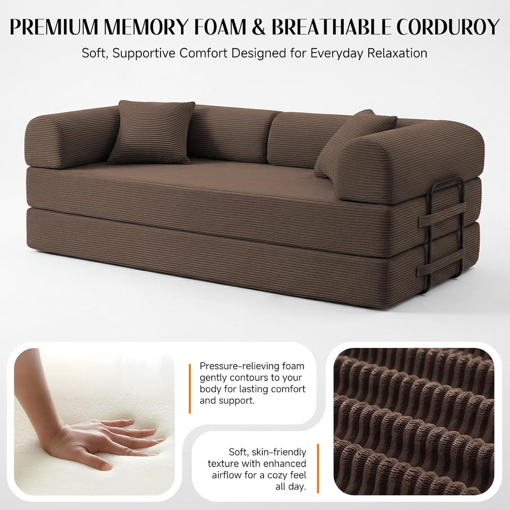 79" Memory Foam Sofa Bed, Convertible Futon Couch for Living Room | Cord...