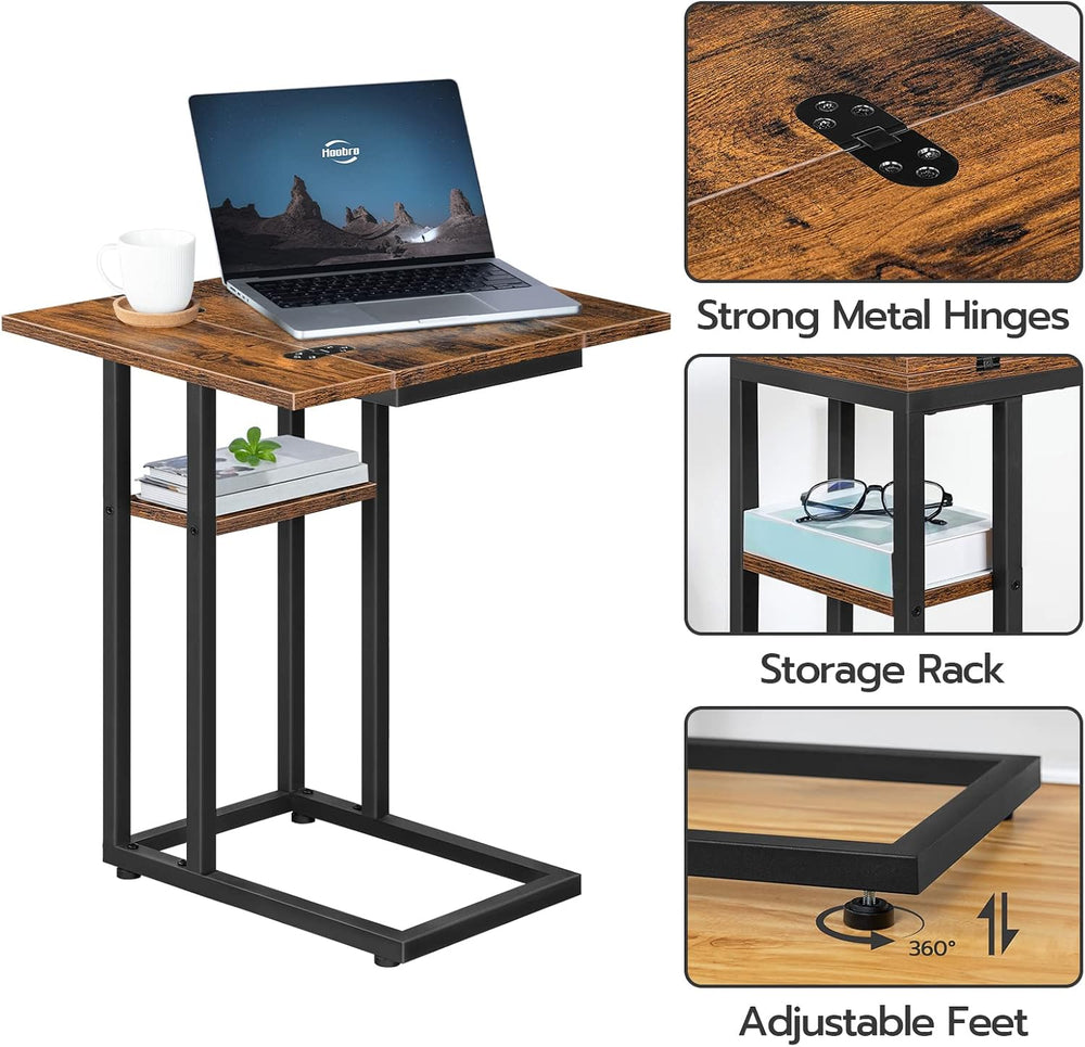 HOOBRO Foldable C Shaped End Table, C Shaped Side Table with Storage Shelf