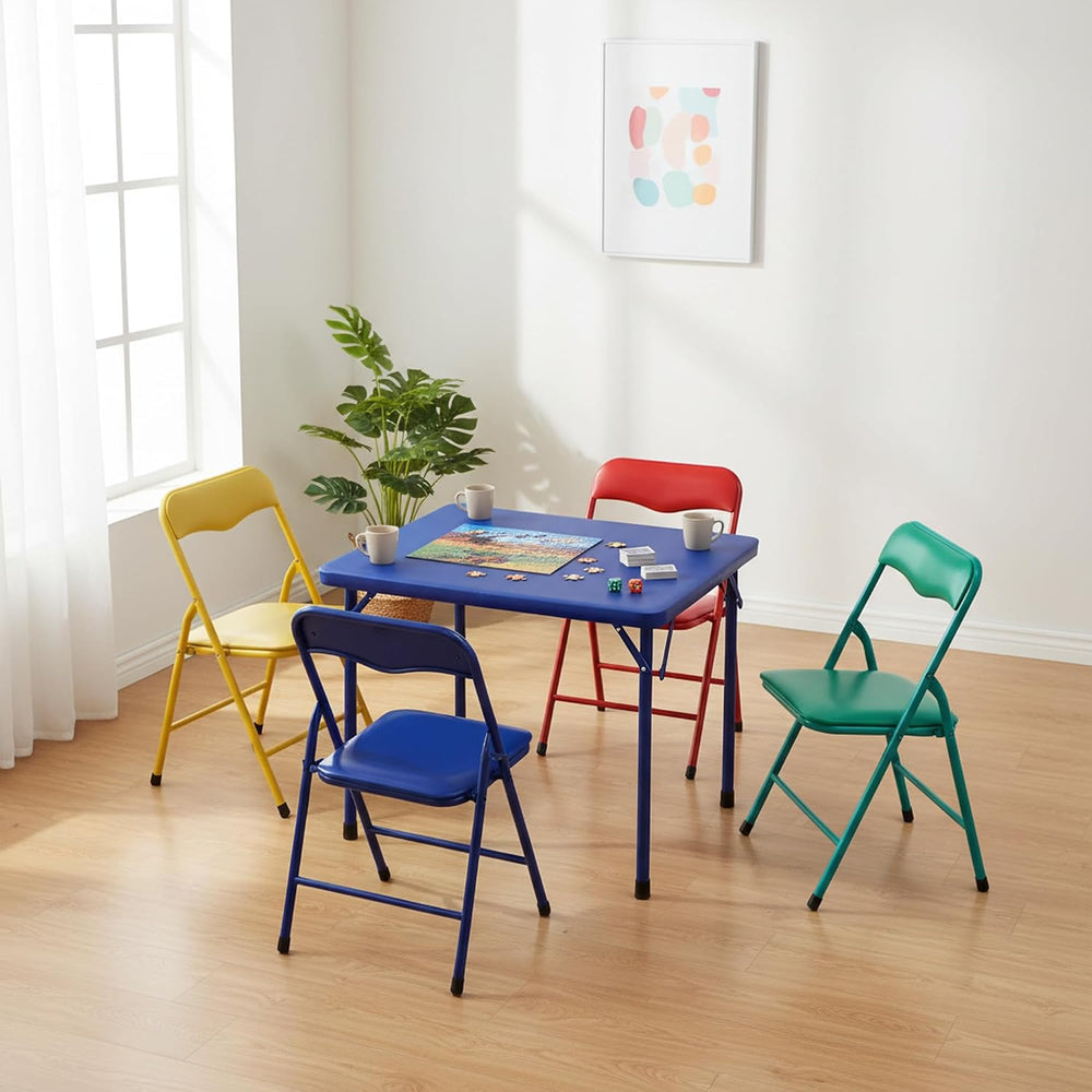 FurnitureR 5-Piece Folding Table and Chair Set, Compact Square Activity Table...