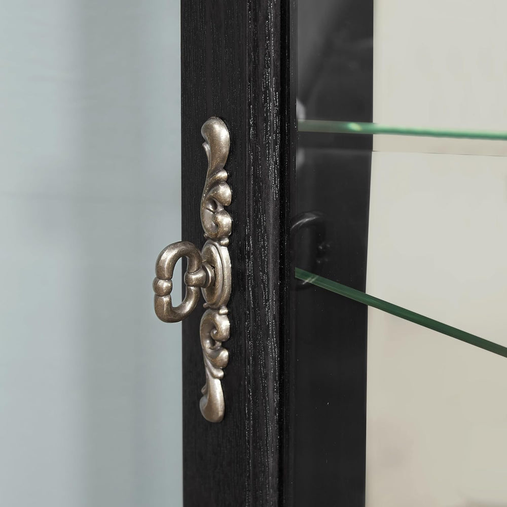 70" Lighted Corner Curio Cabinet,Inside Mirror Corner Glass Display Case...