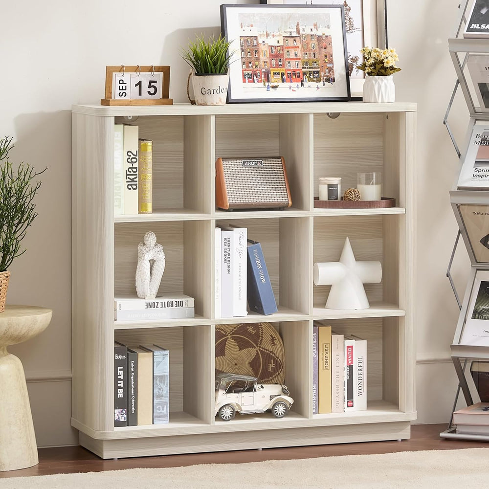 9 Cube Storage Book Shelf, 41" Tall Organizer Bookcase with Curved Edge,...