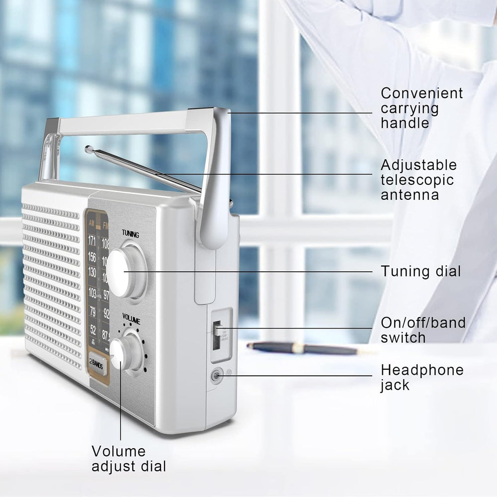 AM FM Radio AC & Battery Powered Headphone Jack for Senior Home Use