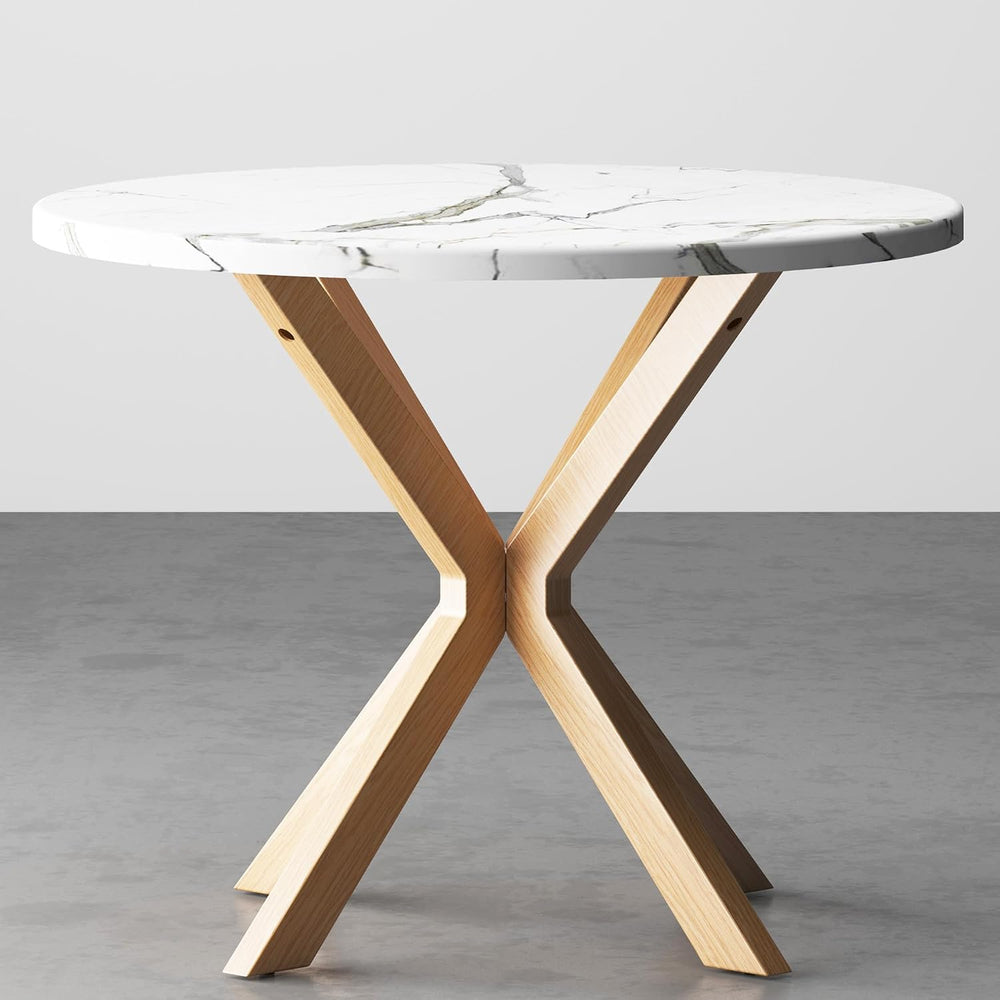 DlandHome Round Dining Table for 4, 39.4 Inches Kitchen Table with X Shaped W...