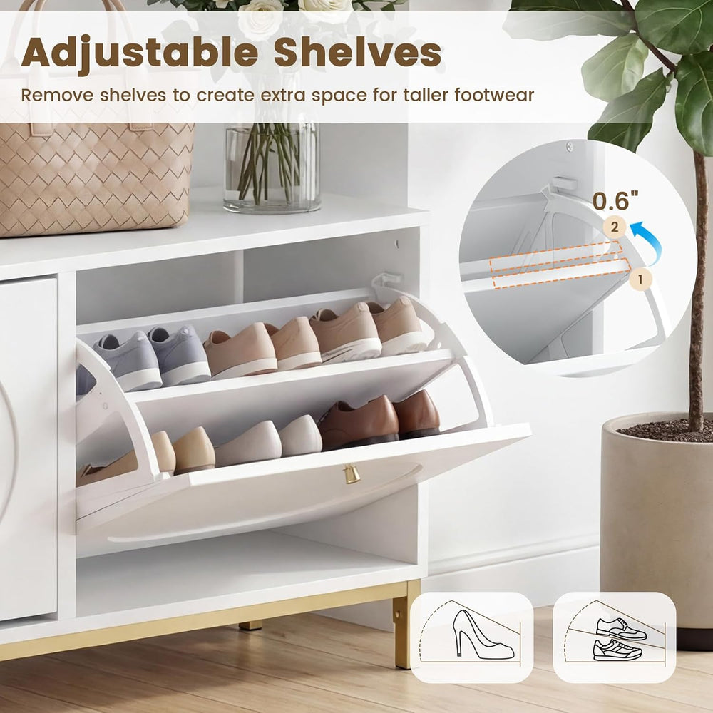 GOFLAME Shoe Storage Bench, Narrow Entryway Bench with 2 Flip Drawers, Adjust...