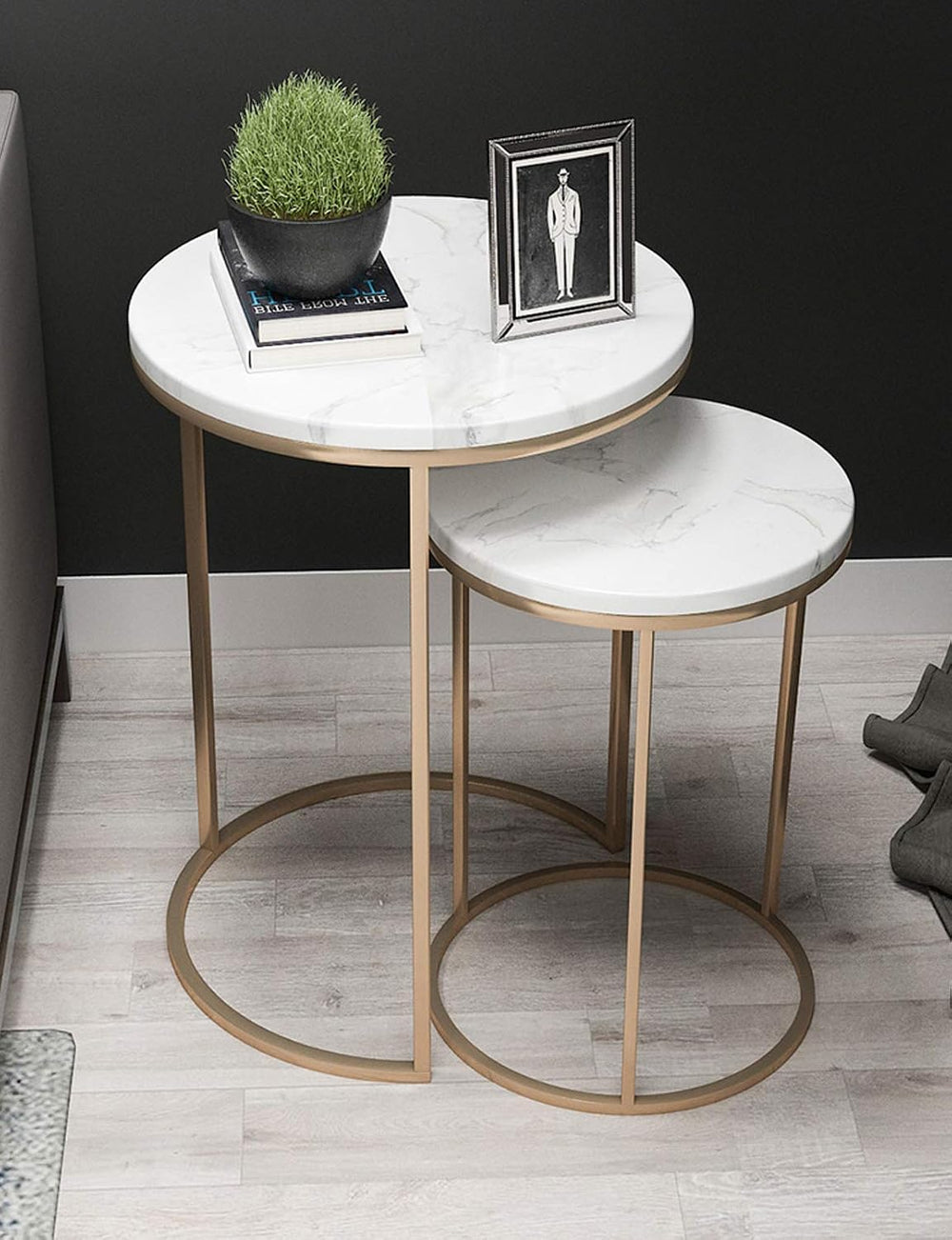 Nordic Round Nesting Tables,Marble Stackable Coffee Table,Cocktail End/Side T...