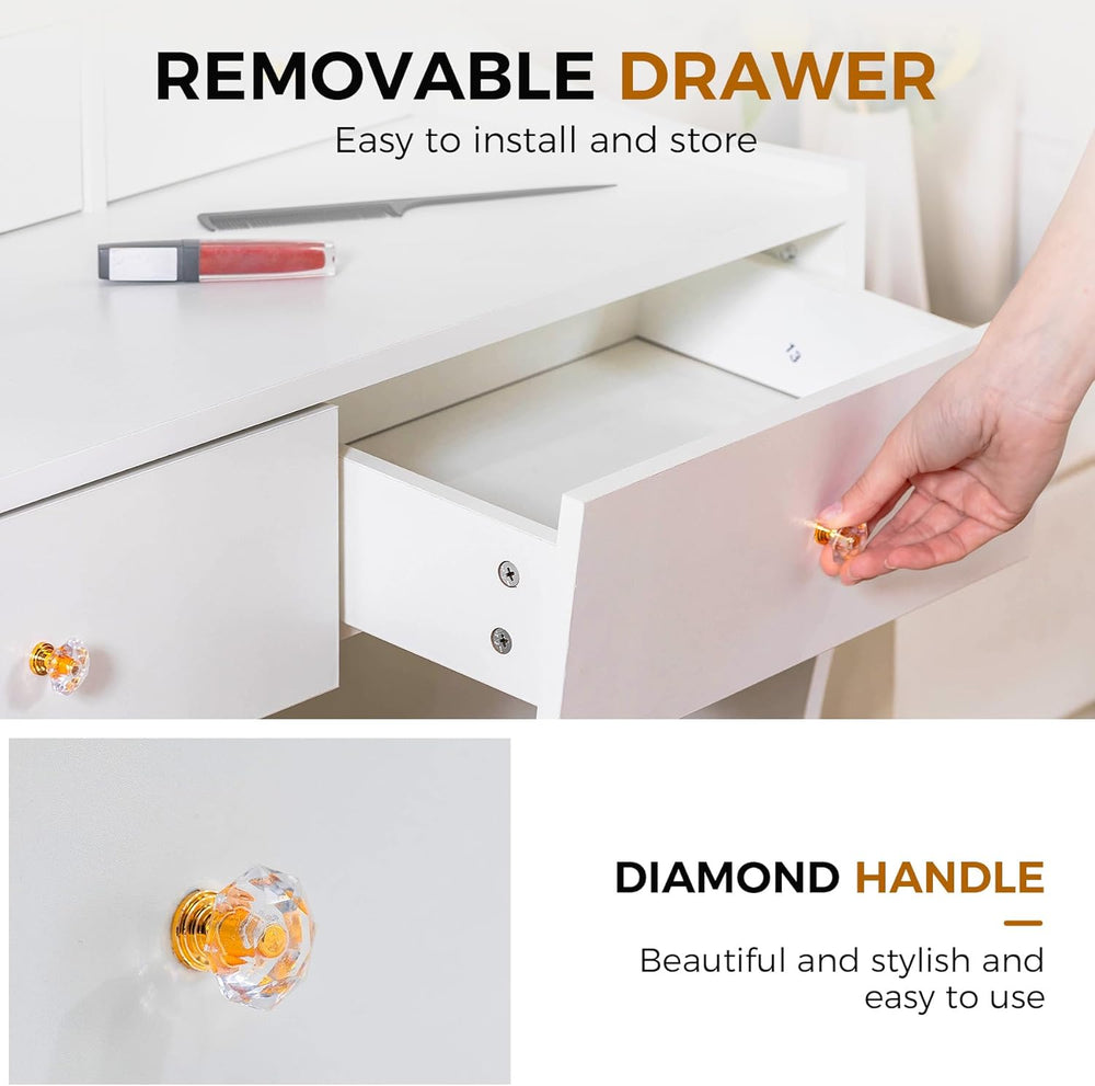 COMHOMA Makeup Vanity Desk with Mirror and Lights, Vanity Table and Chair Set...